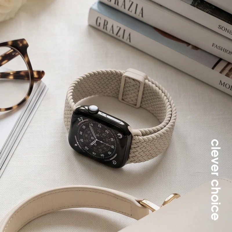Crong Wave Band bracelete de nylon entrançado para Apple Watch 38/40/41/42 mm (bege)