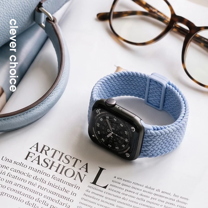 Crong Wave Band Solo Loop de nylon entrançado para Apple Watch 38/40/41/42 mm azul