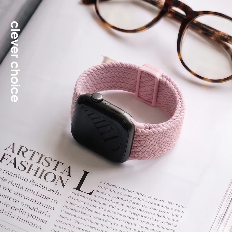 Crong Wave Band Solo Loop de nylon entrançado para Apple Watch 38/40/41/42 mm rosa