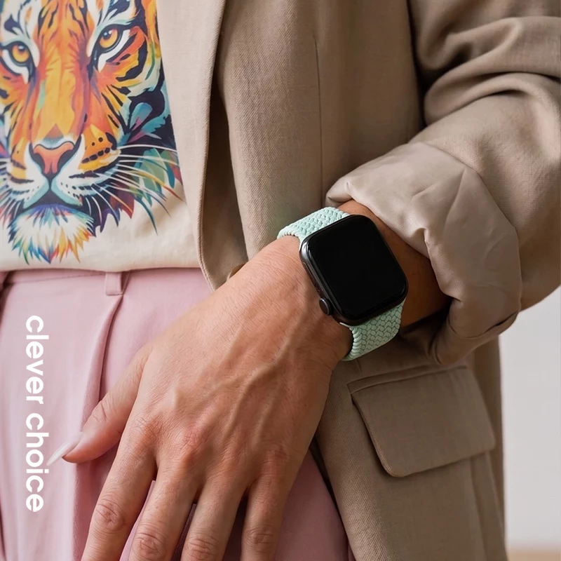 Crong Wave Band bracelete de tecido entrançado para Apple Watch 38/40/41/42 mm (menta)