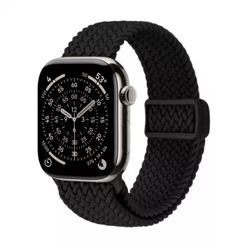 Crong Wave Band bracelete de nylon entrançado para Apple Watch 44/45/46/49 mm (preto)
