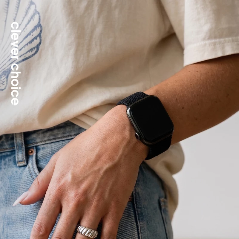 Crong Wave Band bracelete de nylon entrançado para Apple Watch 44/45/46/49 mm (preto)