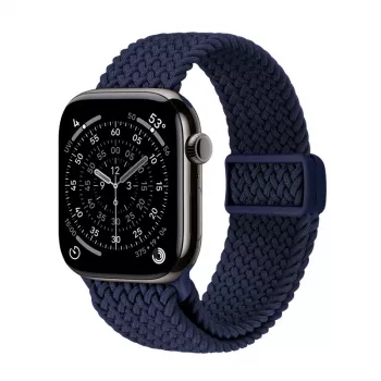 Crong Wave Band Solo Loop de nylon entrançado para Apple Watch 44/45/46/49 mm (Navy Blue)