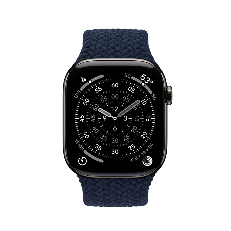 Crong Wave Band Solo Loop de nylon entrançado para Apple Watch 44/45/46/49 mm (Navy Blue)