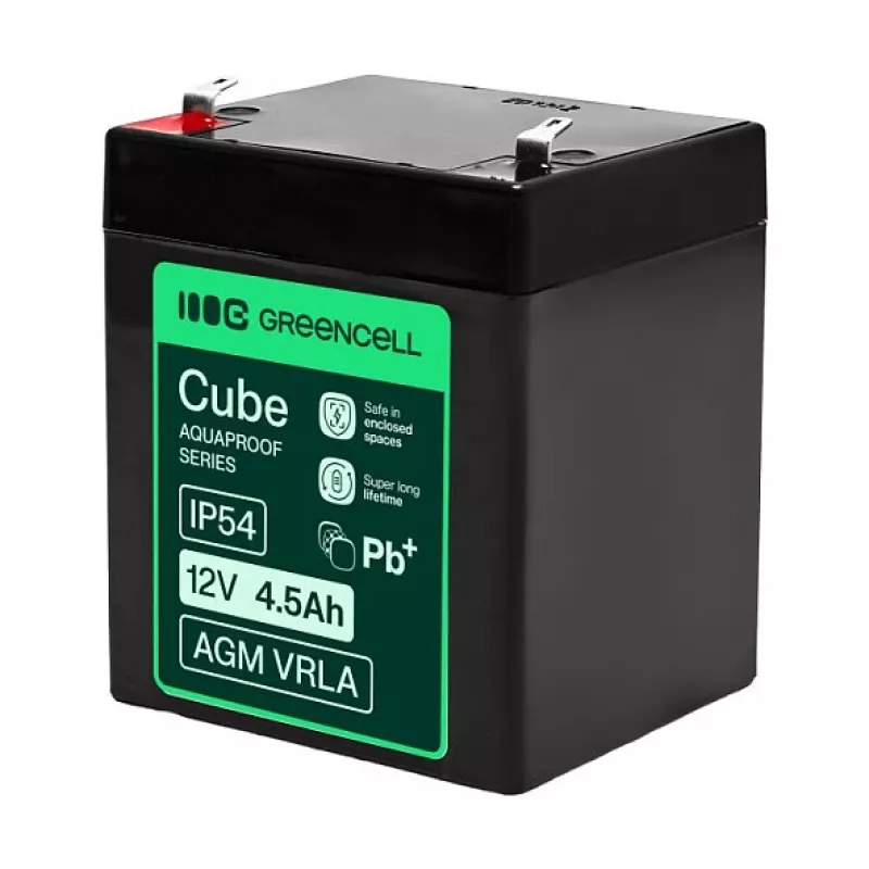 Greencell AGM VRLA 12V 4,5Ah Bateria sem manutenção para caixas registadoras, brinquedo, câmaras (90x70x106mm)