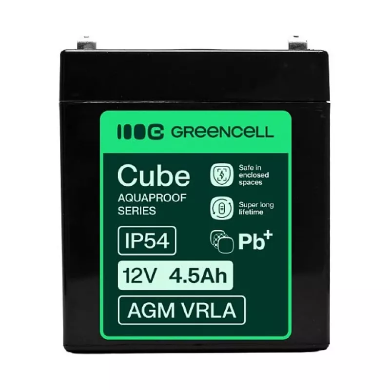 Greencell AGM VRLA 12V 4,5Ah Bateria sem manutenção para caixas registadoras, brinquedo, câmaras (90x70x106mm)