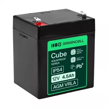 Greencell AGM VRLA 12V 4,5Ah Bateria sem manutenção para caixas registadoras, brinquedo, câmaras (90x70x106mm)