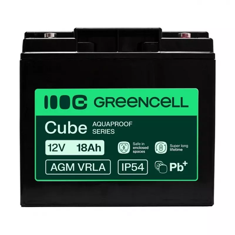 Greencell AGM VRLA 12V 18Ah Bateria sem manutenção para caixas registadoras, brinquedo, câmaras (181x77x167mm)