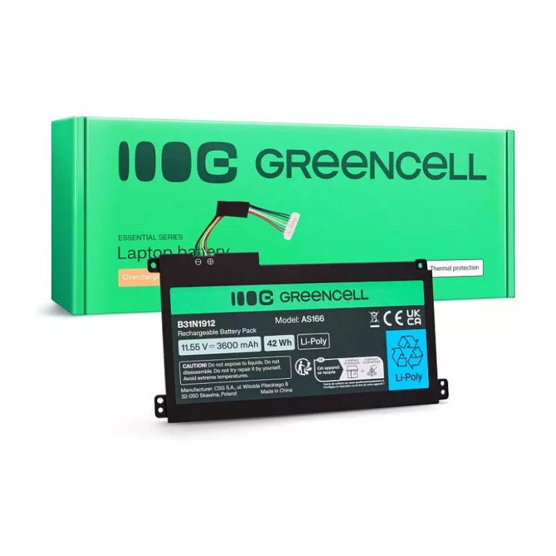 Green Cell Bateria para ASUS C31N1912 / B31N1912, 3 células, 42Wh, 11,55V, Li-Ion Polymer, preto