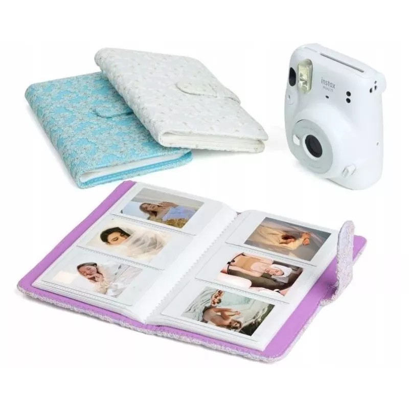 LOVEINSTANT álbum de fotografias para Fujifilm Instax Mini / Xiaomi / Polaroid / Canon / HP / Kodak - branco bordado