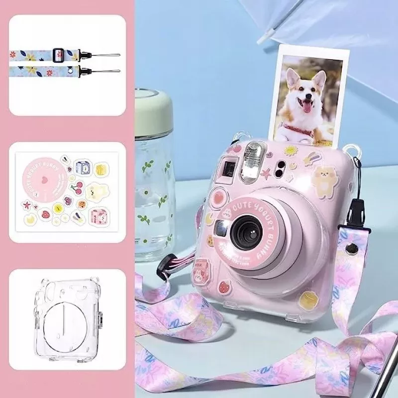 LOVEINSTANT capa para Fujifilm Instax Mini 12 com autocolantes - Yogurt Rabbit