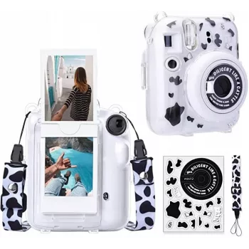 LOVEINSTANT capa para Fujifilm Instax Mini 12 com autocolantes - padrão de vaca