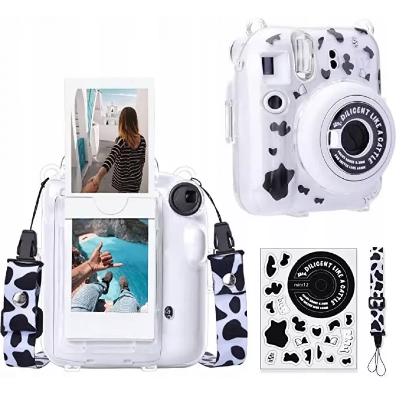 LOVEINSTANT capa para Fujifilm Instax Mini 12 com autocolantes - padrão de vaca