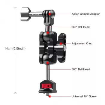 Braço mágico PULUZ com suporte de 1/4 polegadas para GoPro / SJCAM / Xiaomi / DJI / Insta360 PU842B