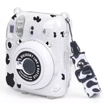 Capa LOVEINSTANT para Fujifilm Instax Mini 12 - Cow Print Glitter com autocolantes e bolsa para fotos