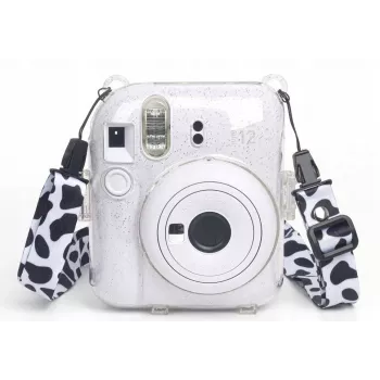 Capa LOVEINSTANT para Fujifilm Instax Mini 12 - Cow Print Glitter com autocolantes e bolsa para fotos