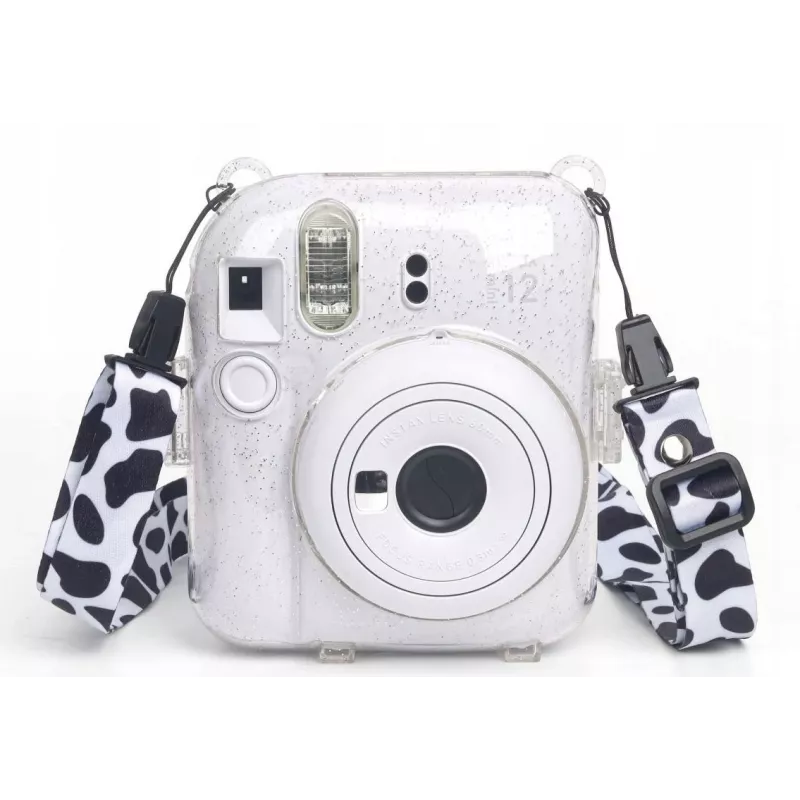Capa LOVEINSTANT para Fujifilm Instax Mini 12 - Cow Print Glitter com autocolantes e bolsa para fotos
