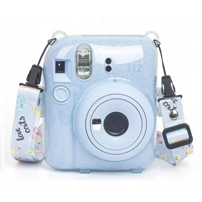 Capa protetora LOVEINSTANT para Fujifilm Instax Mini 12 - Escape From Earth, Azul Glitter com autocolantes e bolsa para fotos