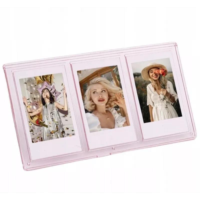 Moldura de mesa LOVEINSTANT para 3 fotos compatível com papel Zink / Fuji Instax Mini - Rosa