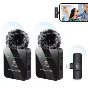 PULUZ PU647B 2x Microfone Lavalier sem fios para iPhone Lightning