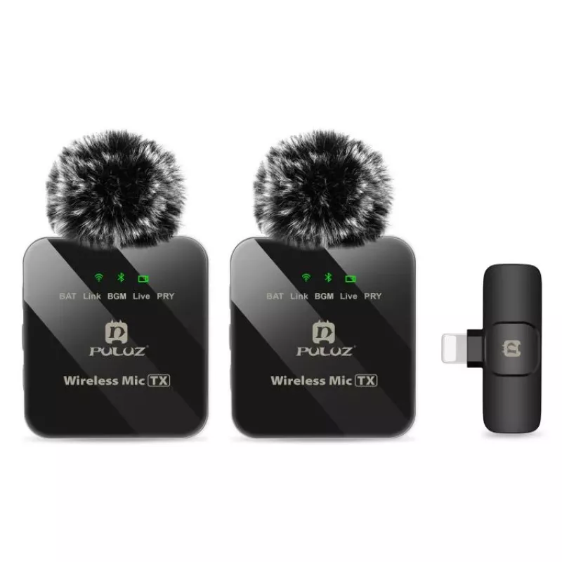 PULUZ PU647B 2x Microfone Lavalier sem fios para iPhone Lightning