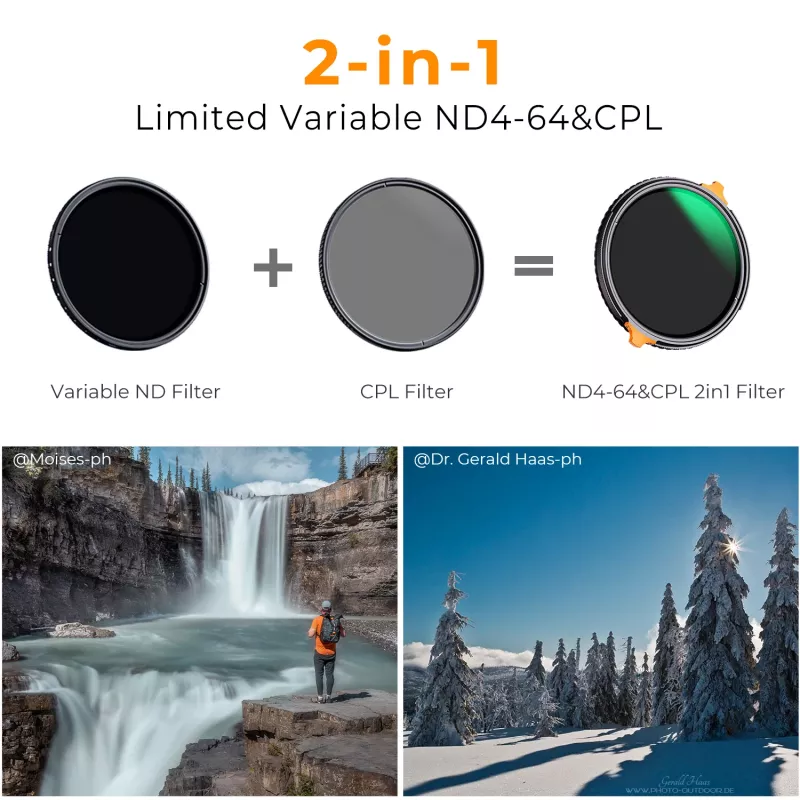 K&F Concept Nano-X Series Filtro Híbrido 2-em-1 52mm CPL + ND4-ND64 Variável (KF01.1911)