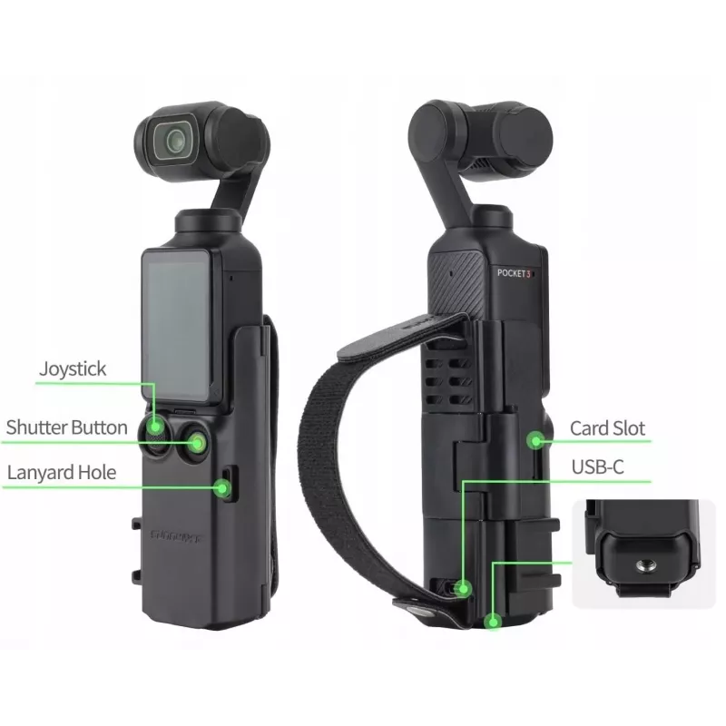 SUNNYLIFE Grip de mão com moldura protetora para DJI Osmo Pocket 3 - preto