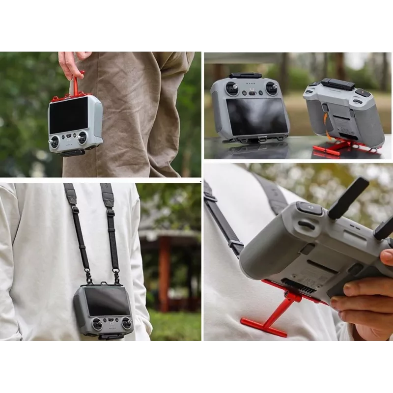 SUNNYLIFE Suporte de alça de pescoço e ombro para comando DJI RC 2 / RC 1 - Tecido de nylon preto com ganchos de liga de alumínio