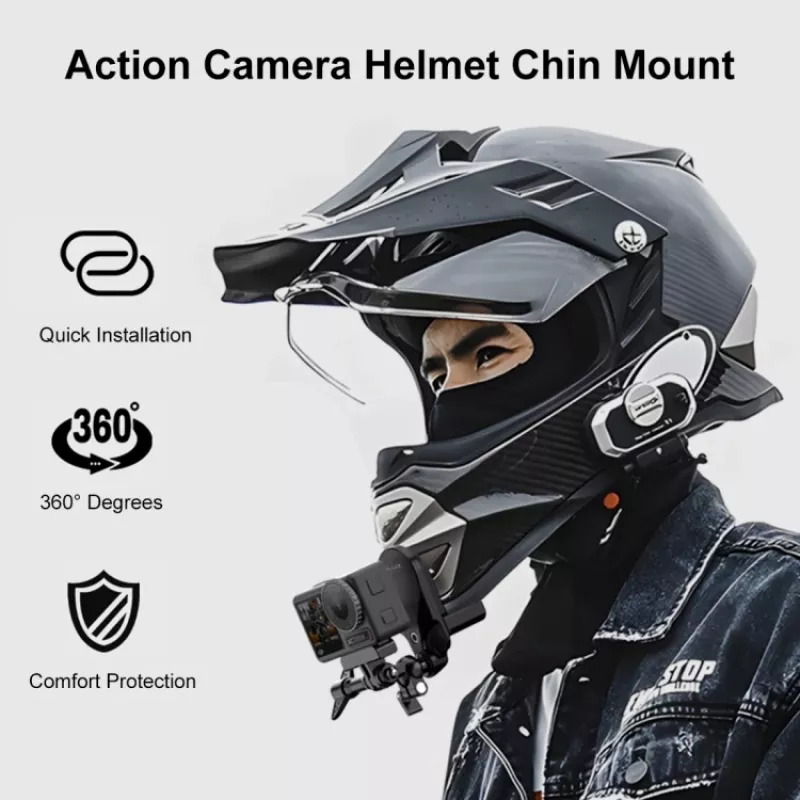 PULUZ Suporte de queixo para capacete de mota para GoPro Hero 12 11 Mini 10 9 8 7 6 5 4 3+ Max - PU927B