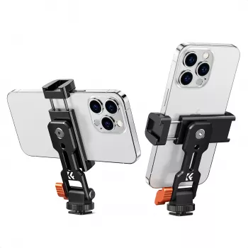 K&F Concept KF31.094 Suporte de tripé para smartphone MS18 - Suporte de metal para telefone rotativo 360° com rosca de 1/4 polegadas, base Arca-Swiss, sapata fria, Preto
