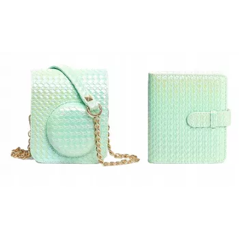 LOVEINSTANT Kit 2-em-1: Capa protetora + álbum de fotos para Fujifilm Instax Mini 12 - Verde