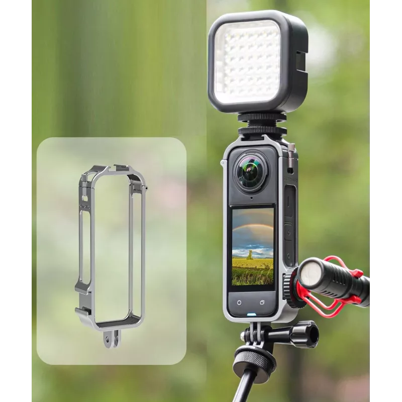SUNNYLIFE Suporte de armação com 2 encaixes de sapata fria e tampa de objetiva em silicone para Insta360 X4 (Preto)