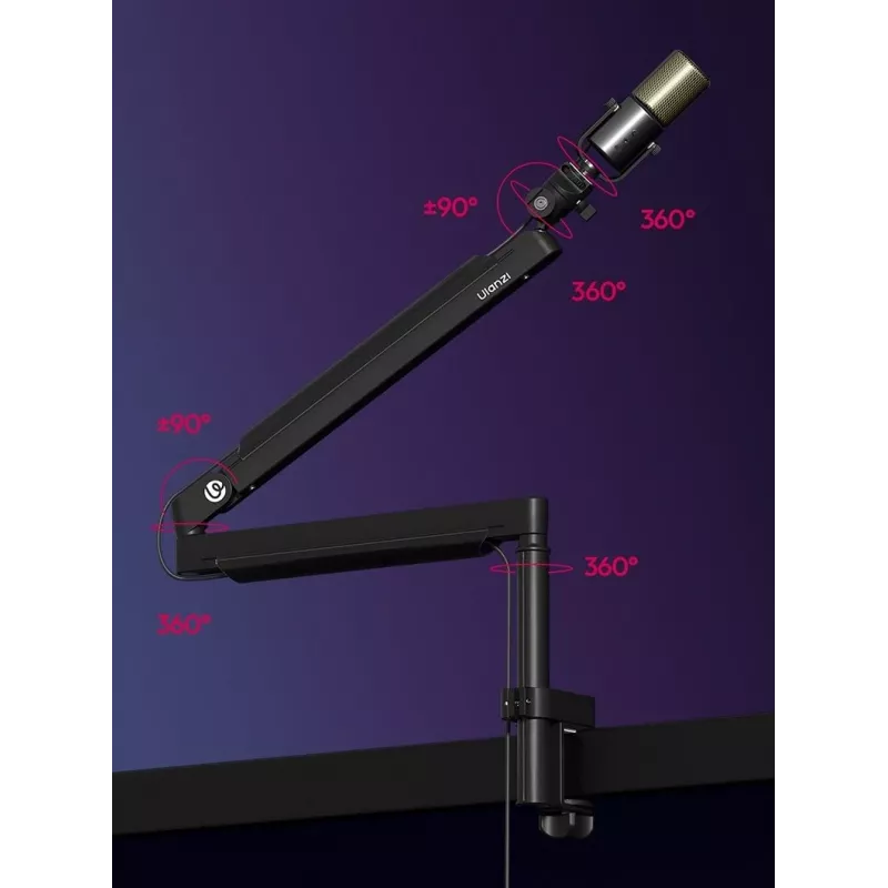 ULANZI Braço articulado para microfone ZJ05 com pinça de mesa, alcance de 690 mm, Preto