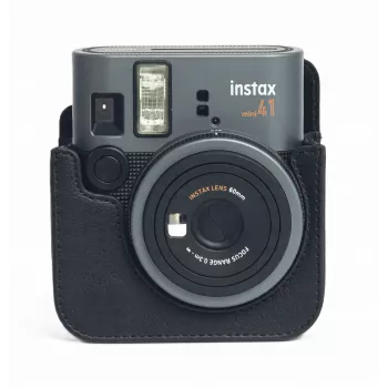 LOVEINSTANT Bolsa de câmara para Fujifilm Instax Mini 41 - Bolsa protetora em pele PU preta com alça de ombro
