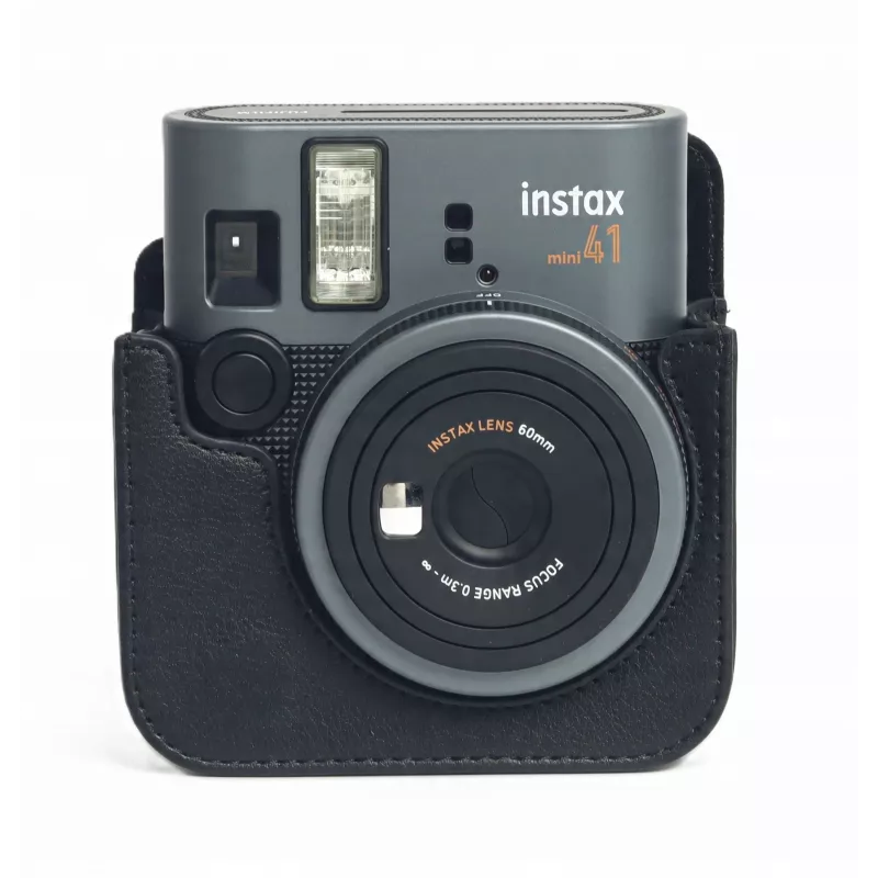 LOVEINSTANT Bolsa de câmara para Fujifilm Instax Mini 41 - Bolsa protetora em pele PU preta com alça de ombro