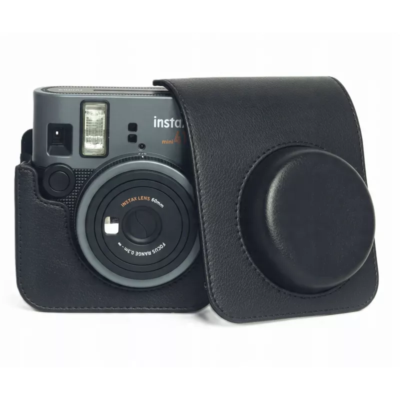 LOVEINSTANT Bolsa de câmara para Fujifilm Instax Mini 41 - Bolsa protetora em pele PU preta com alça de ombro