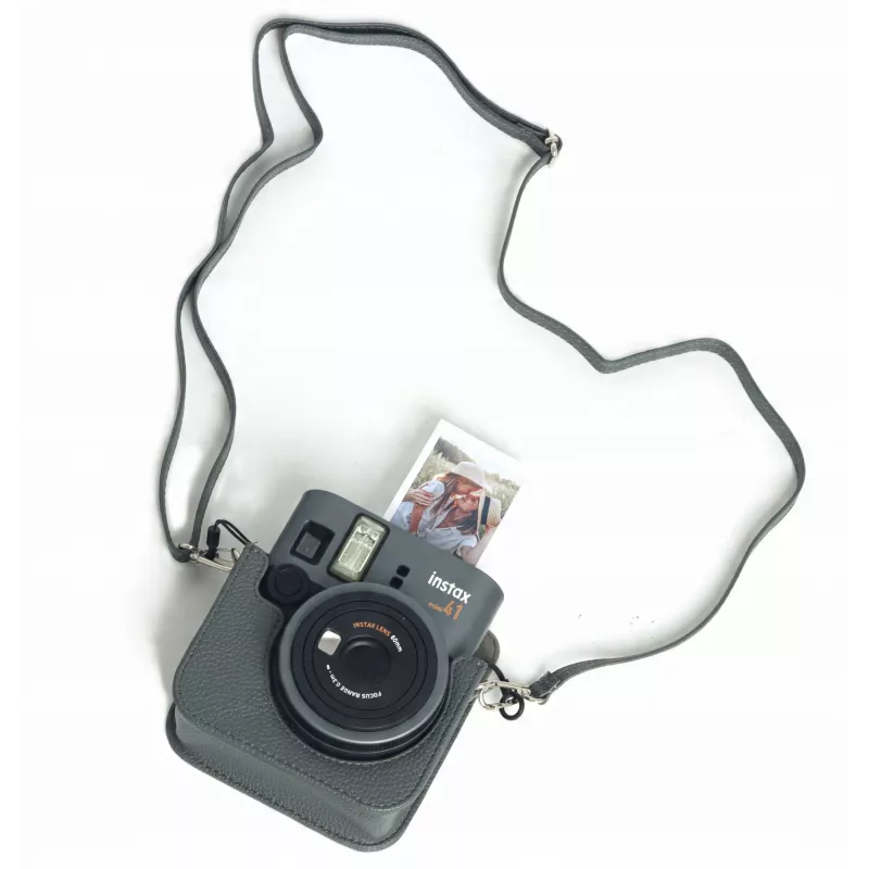 LOVEINSTANT Bolsa de câmara para Fujifilm Instax Mini 41 - Bolsa protetora em pele PU preta com alça de ombro