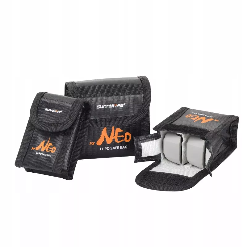SUNNYLIFE Bolsa de armazenamento à prova de fogo para baterias LiPo para DJI Neo / Neo 2, capacidade para 3 baterias, Preto