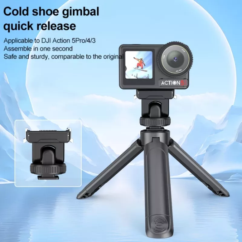 Adaptador de suporte de libertação rápida PULUZ com rosca de 1/4 polegadas e cold shoe para DJI Osmo Action 3/4/5 Pro PU727B