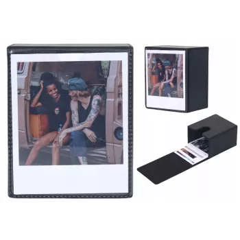 Caixa de armazenamento de fotografias LOVEINSTANT para 100 cópias – compatível com Fuji Instax Wide, Square, Polaroid 600, Now – preto com janela