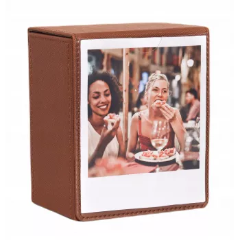 Caixa de armazenamento de fotografias LOVEINSTANT para 100 fotografias instantâneas, compatível com Fuji Instax Wide, Square, Polaroid 600, i-Type (Now) - castanho com janela