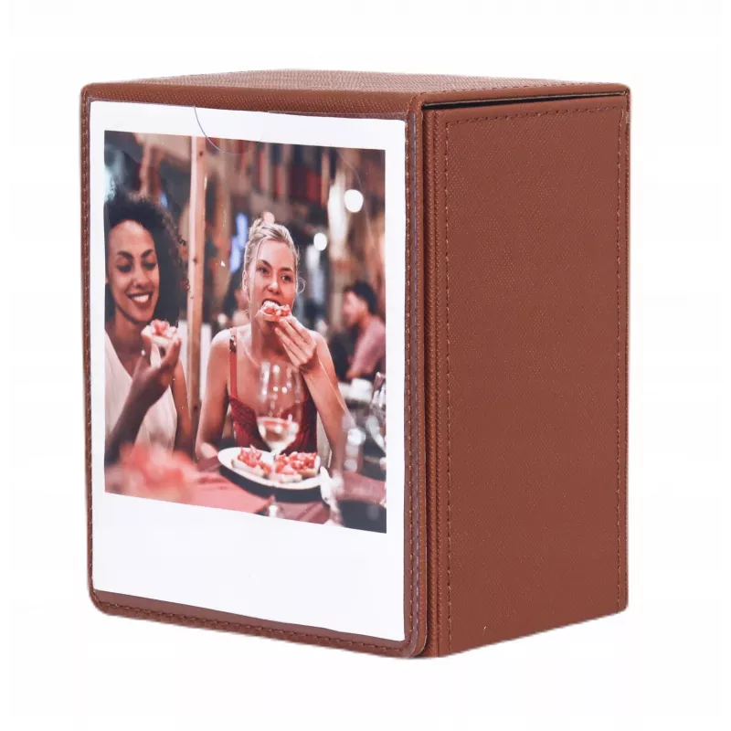 Caixa de armazenamento de fotografias LOVEINSTANT para 100 fotografias instantâneas, compatível com Fuji Instax Wide, Square, Polaroid 600, i-Type (Now) - castanho com janela