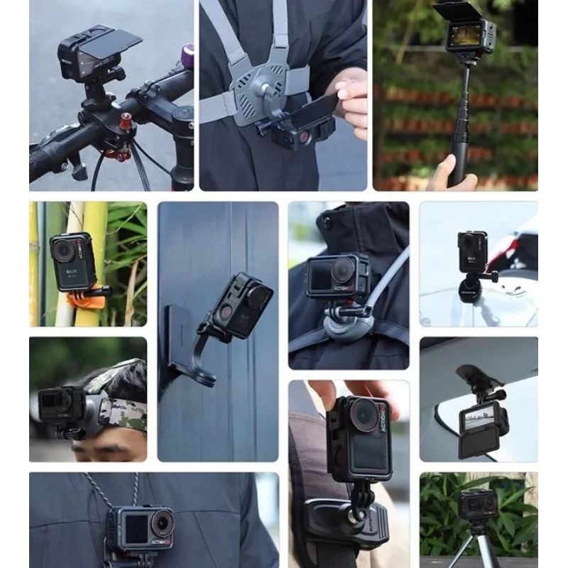 Suporte de moldura + tampa de objetiva SUNNYLIFE para DJI Osmo Action 5 Pro / 4 / 3 - preto
