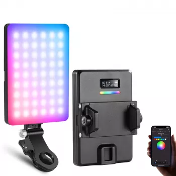 Luz de vídeo LED RGB NEEWER VL67C 5W com clipe para telemóvel e controlo por app Bluetooth