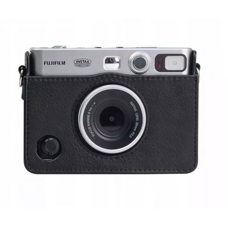 LOVEINSTANT Kit 2em1 de capa de proteção e protetor de ecrã em vidro temperado para Fujifilm Instax Mini Evo - Preto