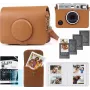 LOVEINSTANT Kit 5em1: Capa de proteção + vidro temperado + álbum de fotografias 64 bolsas + bolsa para fotografias + molduras para Fuji Instax Mini Evo / Castanho