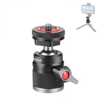 PULUZ Mini cabeça de esfera 3D com parafuso de 1/4 de polegada e 2 suportes de sapata fria, capacidade de carga 3 kg, preto PU3075B