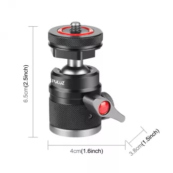 PULUZ Mini cabeça de esfera 3D com parafuso de 1/4 de polegada e 2 suportes de sapata fria, capacidade de carga 3 kg, preto PU3075B