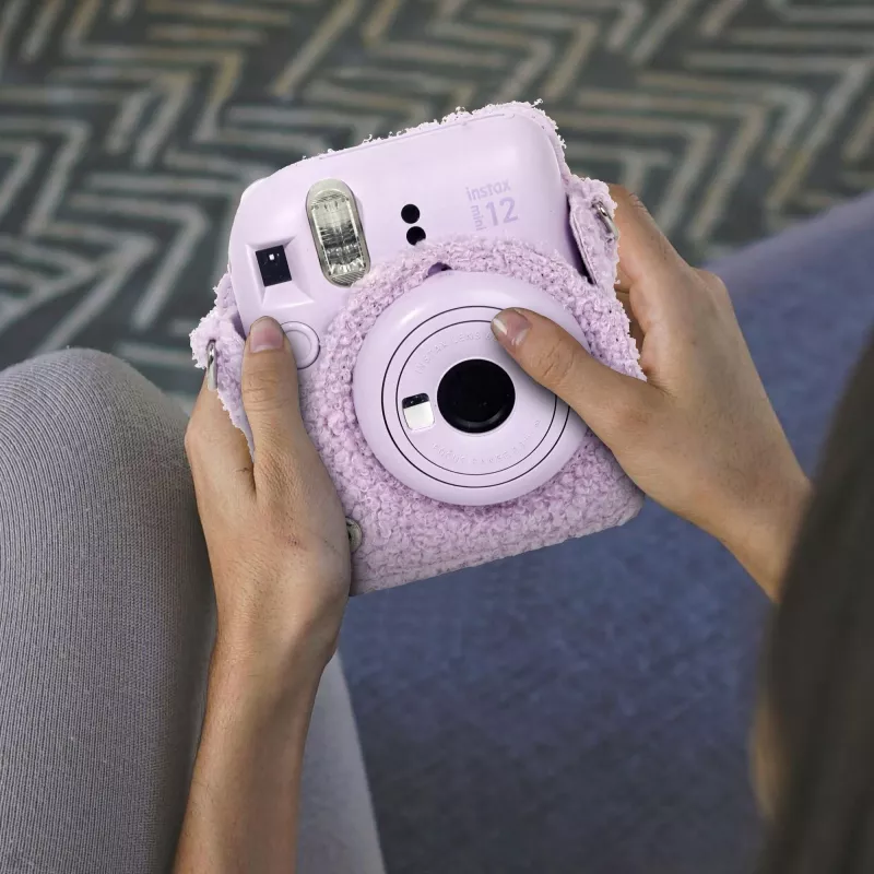 LOVEINSTANT capa de gatinho em peluche para Fujifilm Instax Mini 12 - lilás