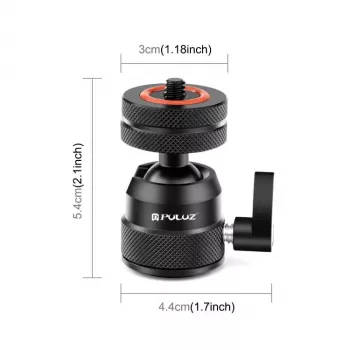 PULUZ cabeça de esfera para câmara 3D rosca de 1/4 polegadas 2x sapata fria ISO até 3 kg PU1057B
